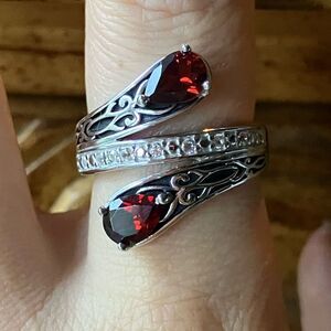 Natural Vermelho Red Garnet Sterling Silver Bypass Ring Size 8